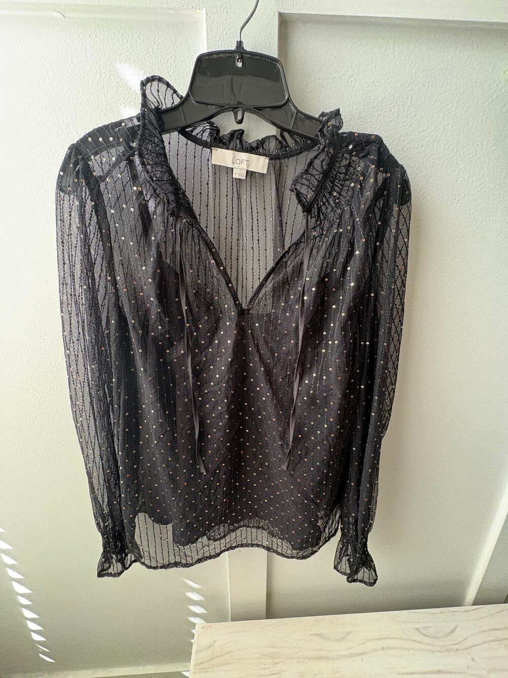 Loft Ladies black formal blouse w sparkle and cami 8-10 evening party M